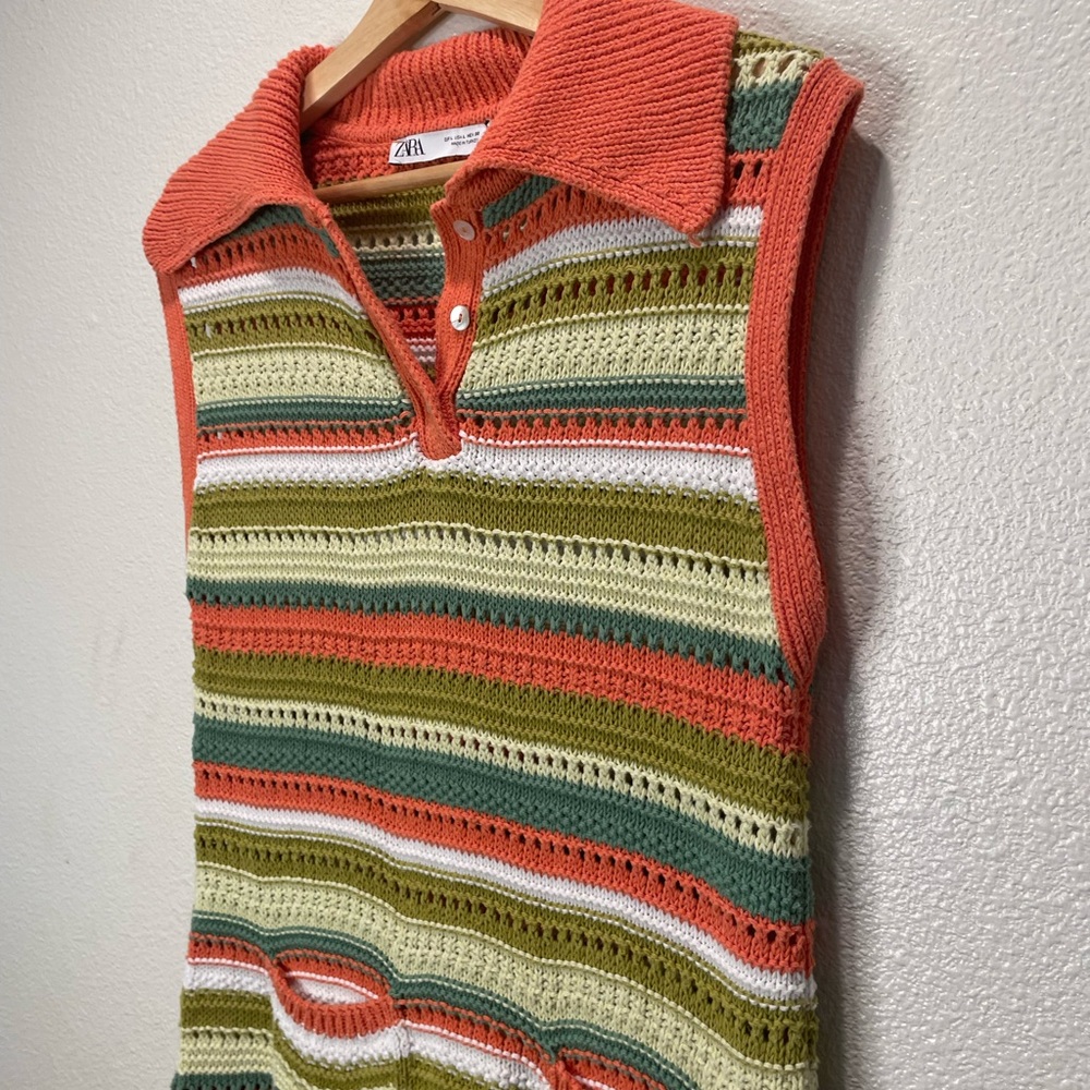 Zara Multicolor Crochet Dress Size Large Cottagecore Y2K - Picture 6 of 8